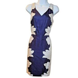 Banana Republic 10 Rayon Linen Sheath Dress Navy Floral Placement Print – EUC